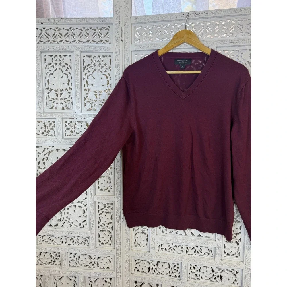 Banana Republic Fisherman Red V Neck Sweater Silk Cashmere Mens L Fits Medium